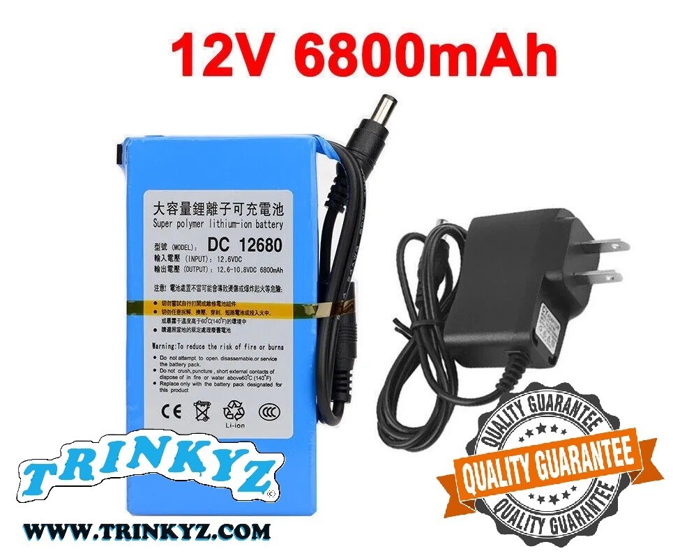 12V DC Rechargeable Lithium-ion Battery Portable Battery Pack w/ Charger Switch