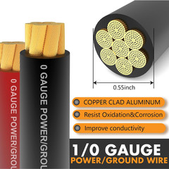 1/0 Gauge CCA Wire Battery Cable Copper Clad Aluminum 40Ft Red/Black for Car Amp