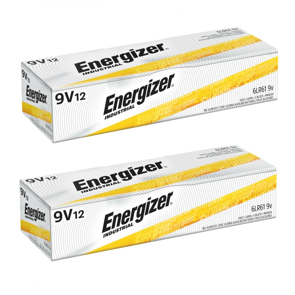 24 Energizer Industrial 9 Volt (9V) Alkaline Batteries (EN22, 6LF22, 6AM6)