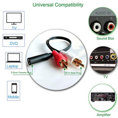 3.5mm Female to 2 RCA Male Y Splitter Audio Cable Stereo Adapter 8″ (2 Pack)