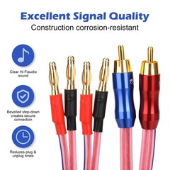 1.64FT KK R1B2D0.5 4N OFC Speaker Wire Pair RCA Male To 4 Banana Plugs