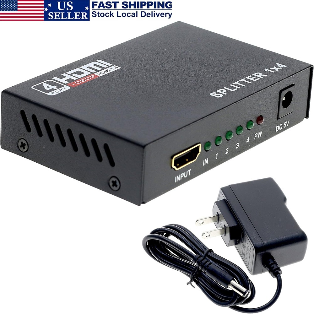 HDMI Splitter 1 in 4 Out HDMI Video Splitter Duplicate/Mirror Screen Monitor HD