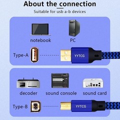 YYTCG HiFi USB Cable DAC A-B Type A to B Audio Data Cable 6N OCC