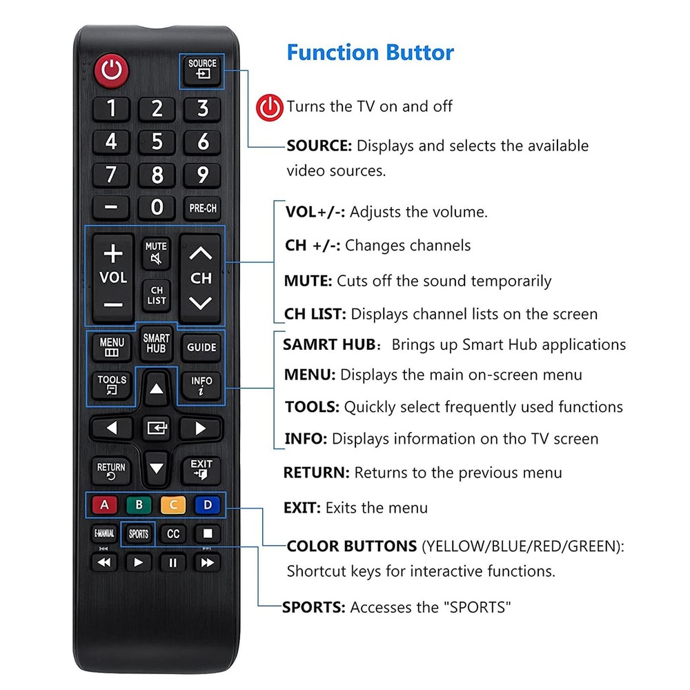 BN59-01199F Remote Control fit for Samsung Smart TVs UN40J5200AF UN32J525DAFXZA