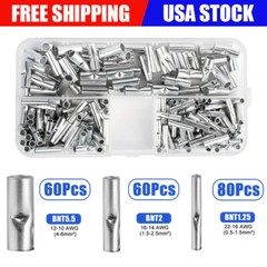200x Copper Bare Wire Splice Terminals Ferrule Butt Crimp Connectors 22-10 AWG