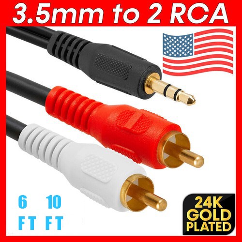 10ft 3.5mm AUX Stereo to 2 RCA Male Audio Y Cable Adapter Cord MP3 iPod Laptops