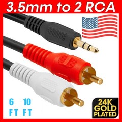 10ft 3.5mm AUX Stereo to 2 RCA Male Audio Y Cable Adapter Cord MP3 iPod Laptops