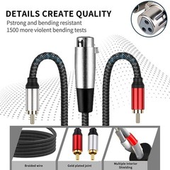 XLR to RCA Splitter Cable 3Pin XLR Female to Dual RCA Male Audio Patch Cord