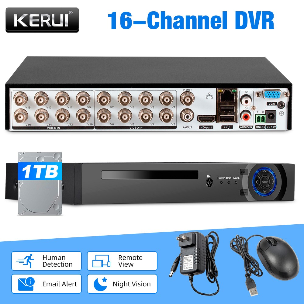 16 Channel 6-in-1 H.265 DVR with 1TB Hard Drive, Plug & Play Security Recorder