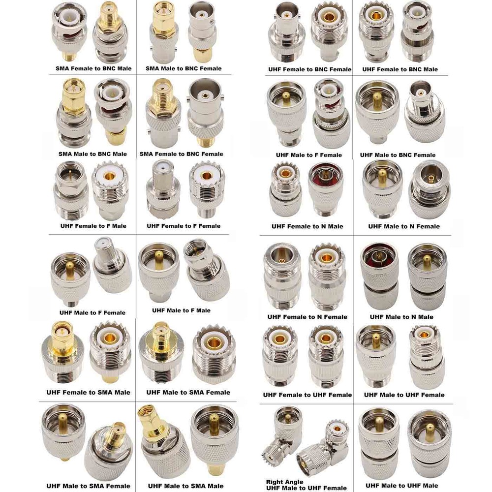 24 Pack UHF Adapter Kits RF Coaxial Connectors SMA To BNC Connector PL259 SO239