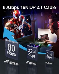 16K DisplayPort Cable 2.1 3.3FT DP 2.1 Cable 16K60Hz8K120Hz4K240Hz Support 80…