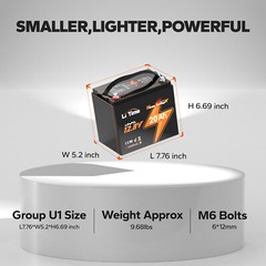 LiTime 12V 20Ah Starting LiFePO4 Battery For Outboard Motor Riding Lawn Mower