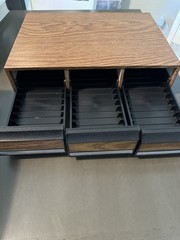 Wood Grain Audio Cassette Storage Box Cabinet w/ 3 Pull-Out Drawers Brown/Black