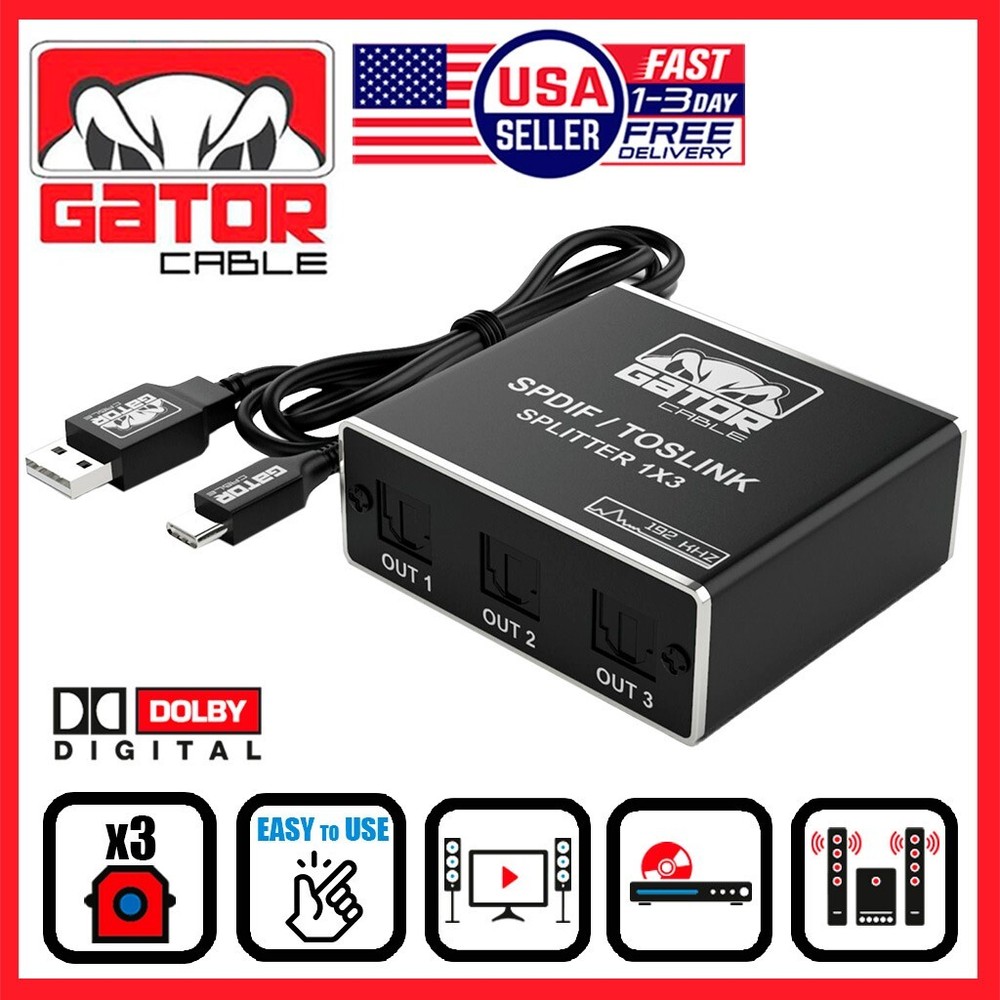 Toslink Optical Fiber Digital Audio Splitter Adapter SPDIF 3-Port 1×3 1-In 3-Out