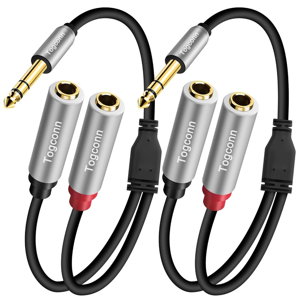 2-Pack 1/4 inch TRS Stereo Splitter Y Adapter, 6.35mm Stereo Male to Dual 6.35 m