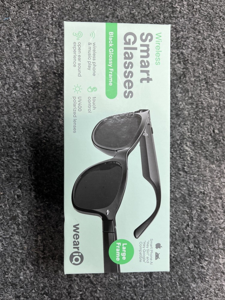 New WeariQ Wireless Smart Glasses Bluetooth, Black Polarized Lenses, Large Frame