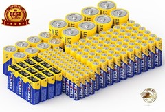 128-Count Battery Combo Pack: AA, AAA, C, D, and 9V for Household Use