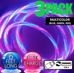 3 Pack 6FT LED Fast Charge Cable 8 Pin USB Cord for Apple iPhone 8 X XR 11 12 13