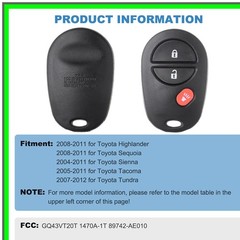 Toyota Keyless Entry Remote Fob Replacement for Highlander