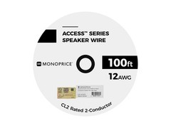 Monoprice Speaker Wire, CL2 Rated, 2-Conductor, 12AWG, 100ft, Black