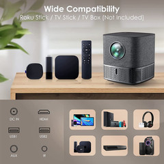 Mini Projector 1080P Portable Projector, Compatible with iOS/Android/ Windows/TV