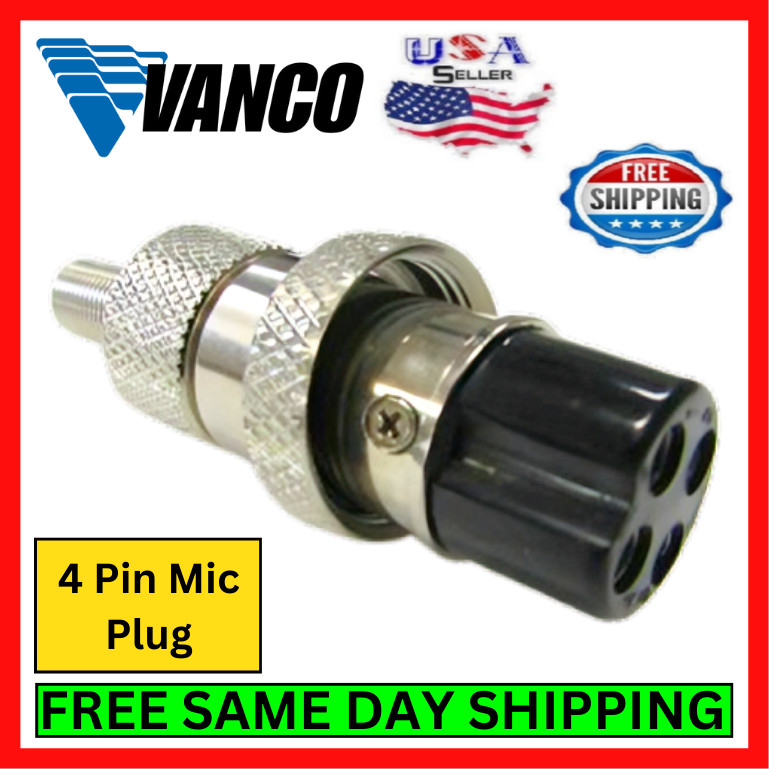 Vanco C4 SR CB Radio Mic Plug 4 Pin Female Panel Jack w/ Metal Strain Relief Kit