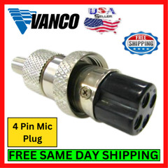 Vanco C4 SR CB Radio Mic Plug 4 Pin Female Panel Jack w/ Metal Strain Relief Kit