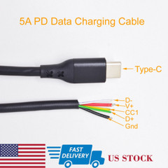 2pcs 30cm USB Type-C Male Plug PD Power Cable 5A Fast Charge 5 Wires Pigtail DIY