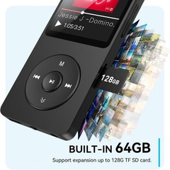 AGPTEK A02PLT 64GB Bluetooth MP3 Player with Speaker FM Radio Voice Recorder BLK