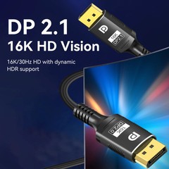 16K DisplayPort 2.1 Cable 8K 120Hz 4K 240Hz 80Gbps HDR Braided DP-DP Gaming Cord
