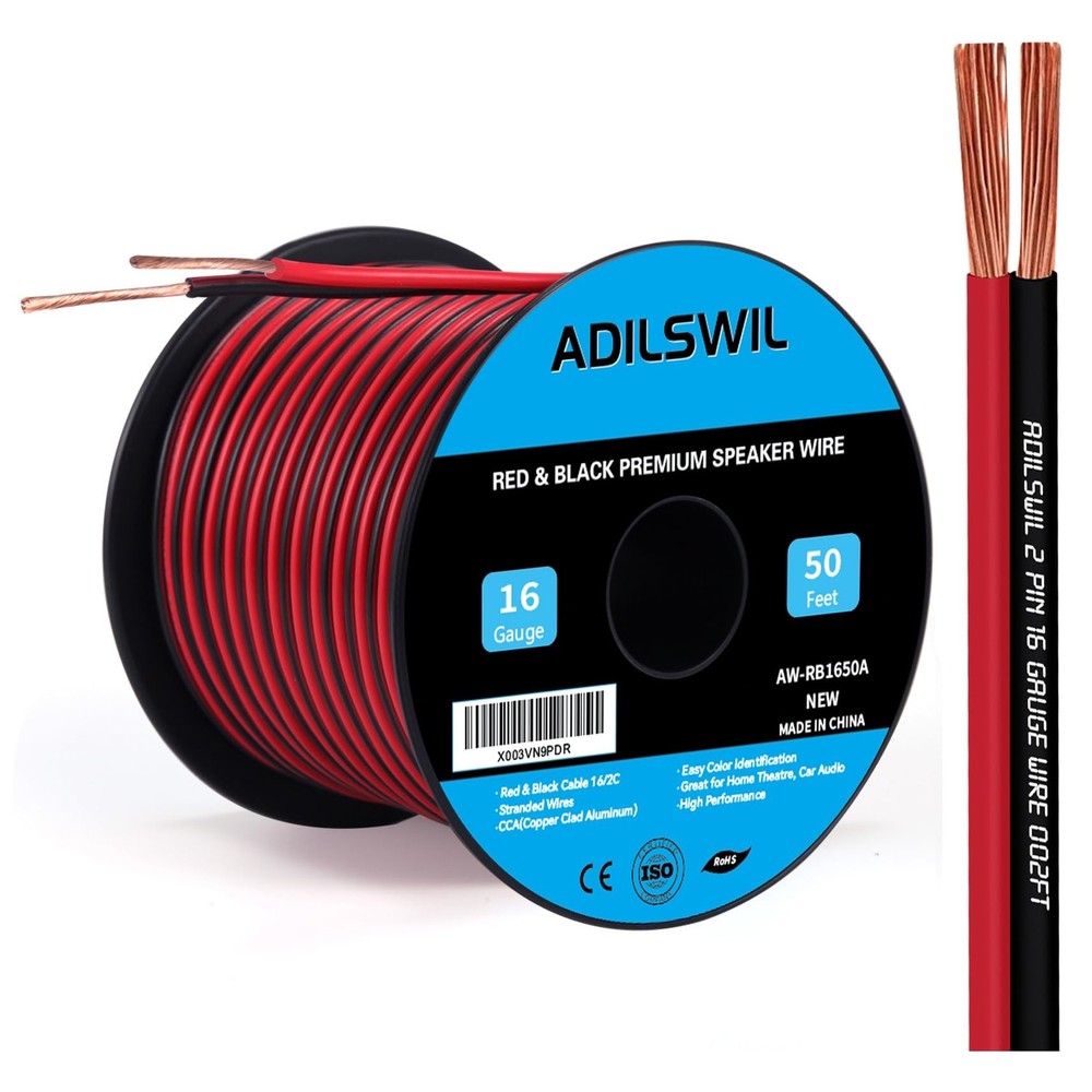 ADILSWIL 16AWG 50FT Speaker Wire, 2 Conductors 50FT, CCA
