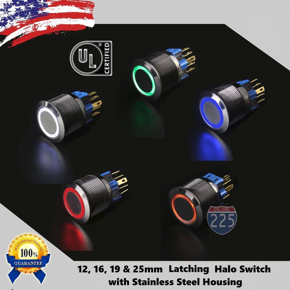 LED Latching ON/OFF Stainless Steel Push Button Panel Mount Switch LOT