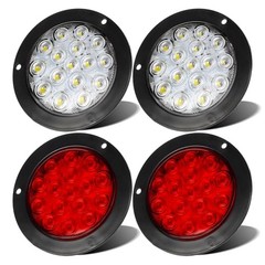 4PCS 4 Inch Round LED Trailer Tail Lights 2 Red and 2 White 4″ Led Stop Brake