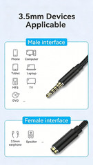Male To Female 3.5mm AUX Audio Headphone Stereo Extension Cable 1m US