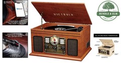 Elegant 6-in-1 Multimedia Center with Bluetooth – Mahogany Turntable & Speakers