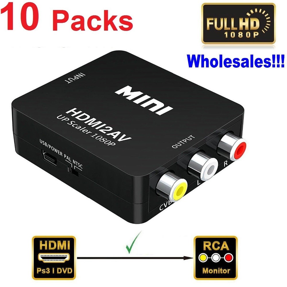 Wholesale Lot 10 x HDMI to AV RCA CVBS Converter Adapter Mini Box 1080P HDMI2AV