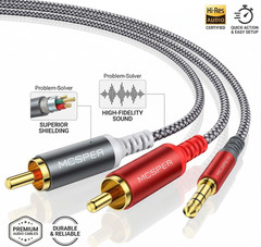 MCSPER 6.6ft 3.5mm to 2-RCA Audio Cable Hi-Fi Stereo Aux Splitter Cord FAST SHIP