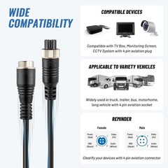 4 Pin Aviation Extension Cable (16/33/50/66FT) Backup Camera Cord Car Video Wire