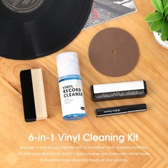 6-in-1 Vinyl Record Cleaning Kit w/Microfiber Cloth/Label Protector/Stylus Brush