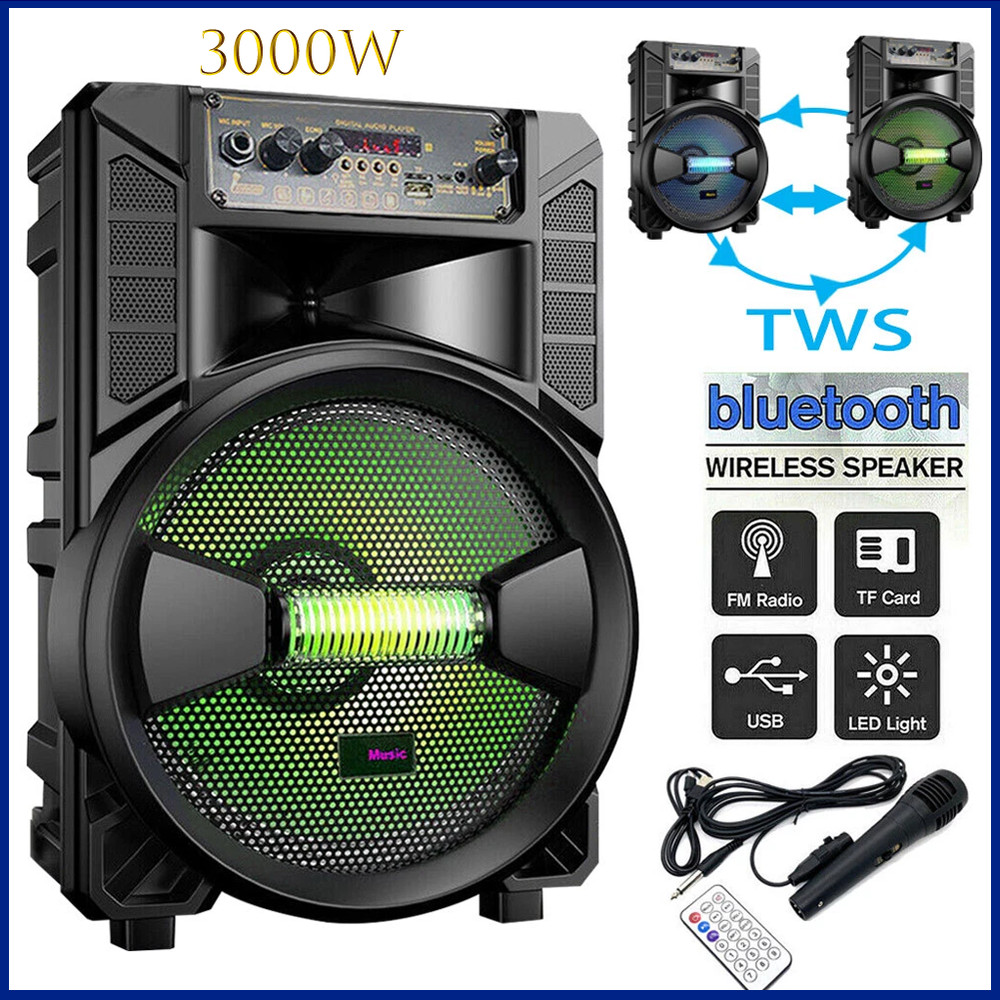 3000W Portable Bluetooth Speaker Sub woofer Heavy Bass Sound System Party+Remote