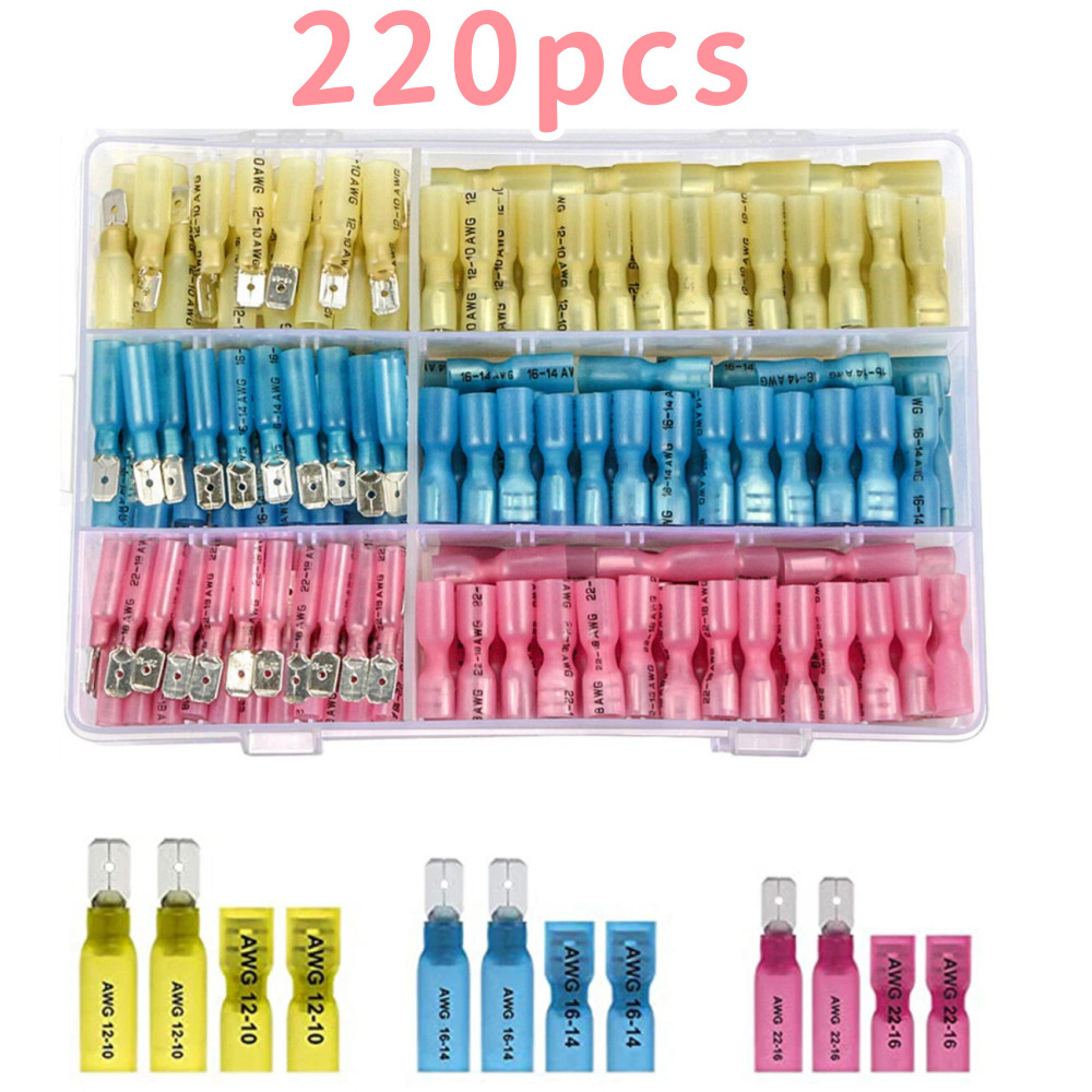220x Waterproof Heat Shrink Spade Wire Connectors Electrical Crimp Terminals Kit