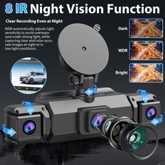 360 Degree View 4 Channel Dash Cam Front and Rear Inside Left Right, Dash Camera