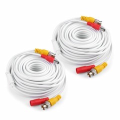 60FT WHITE BNC Plug Play Video Power Cable 4K HD CCTV Security System