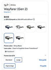 Ray-Ban Meta Wayfarer (GEN 2) Glasses Shiny Black Transition Lens RW4012 LARGE
