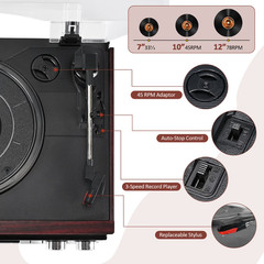 Record Player 10 in 1 3 Speed Bluetooth in/out Turntable CD Cassette Player AM/