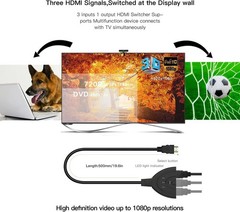 3 Port HDMI Splitter Cable 1080P Switch Switcher HUB Adapter for HDTV PS4 Xbox