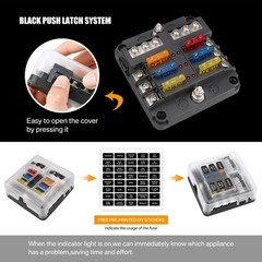 6 Way Blade Fuse Box Block FuseBox Holder Auto Marine Bus Bar Car Kit 12V 24V US