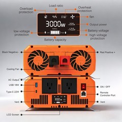 3000W Power Inverter 12V to 120V 60HZ Off Grid Solar Pure Sine Wave 2LCD Remote