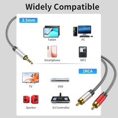 3.5mm to 2RCA Audio Cable 3ft, Auxiliary Adapter,Stereo Splitter Cable AUX, RCA