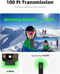 Wireless Microphone for iPhone/Andriod, Noise Cancellation 100ft Trans 18H Btry